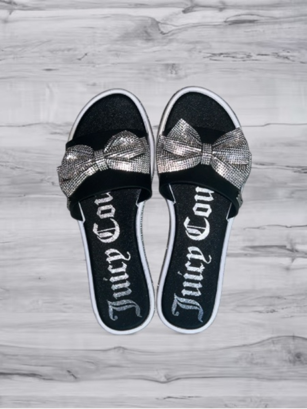 🆕🎀 Juicy Couture Rhinestone Bow Slip On Sandals Size 7.5 EUC💎